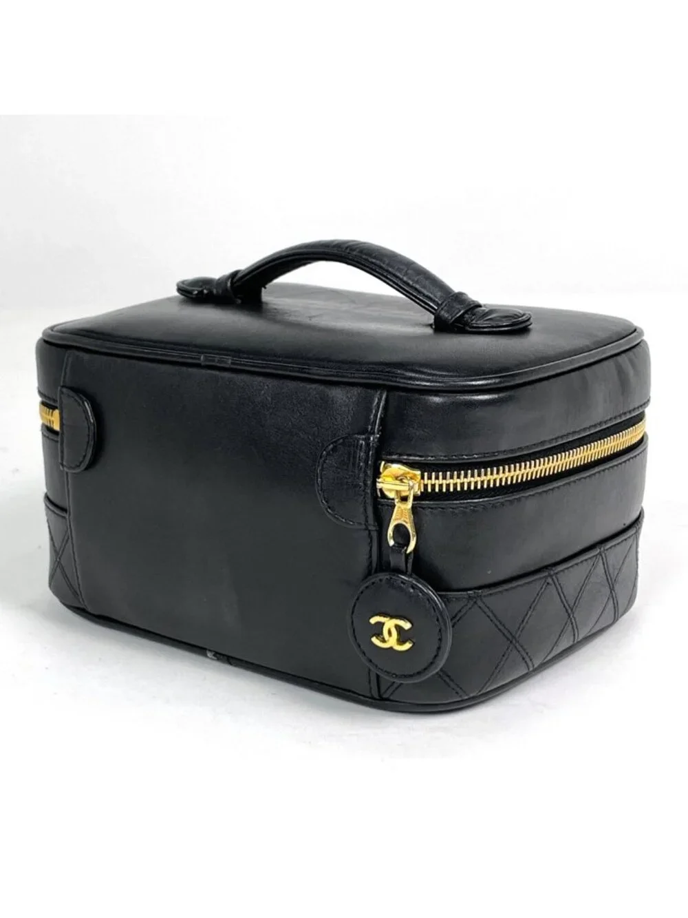 Chanel Makeup Pouch CC Logo Bicolor Leather Black